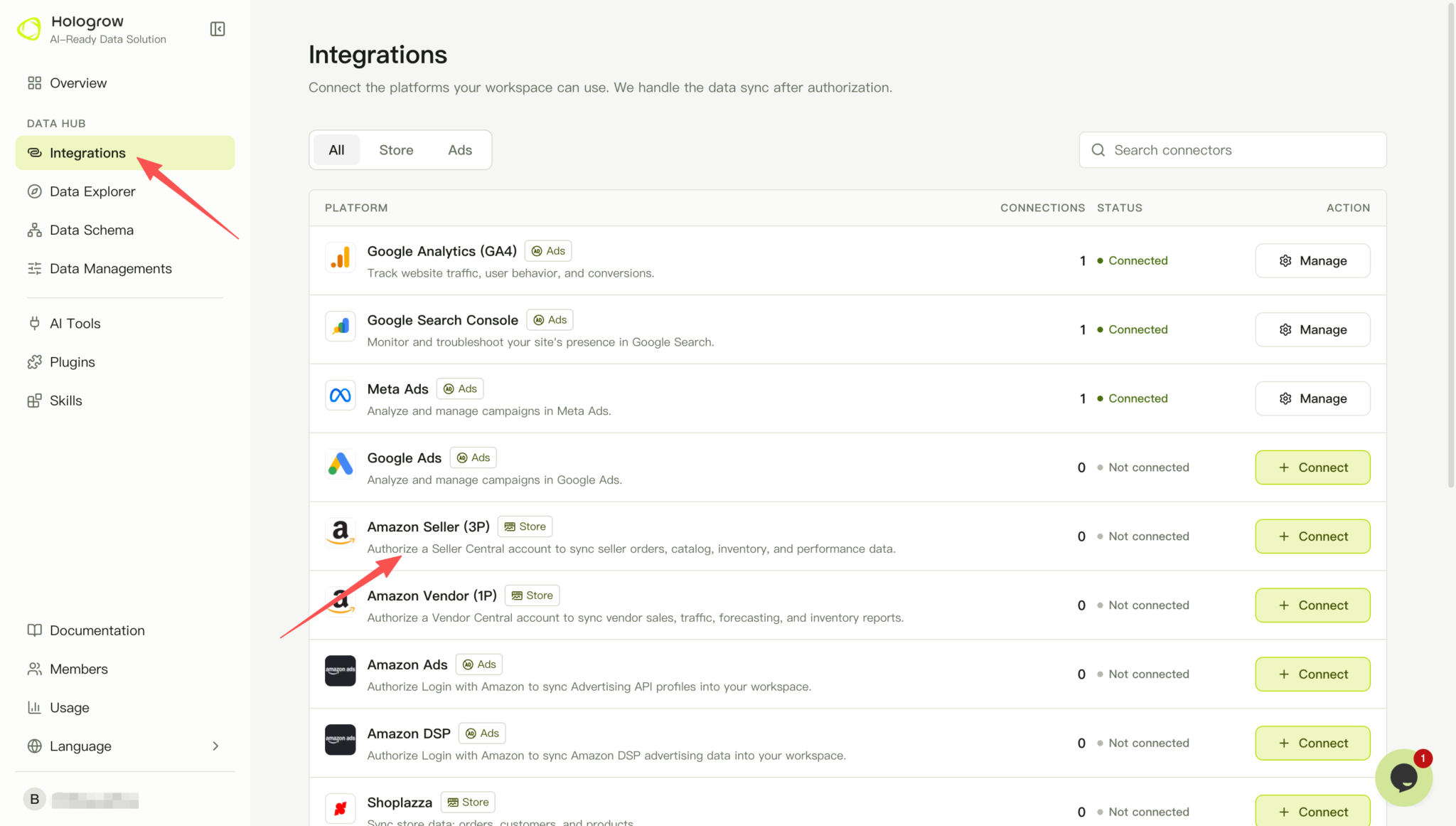 Screenshot: find Amazon Seller (3P) in Integrations