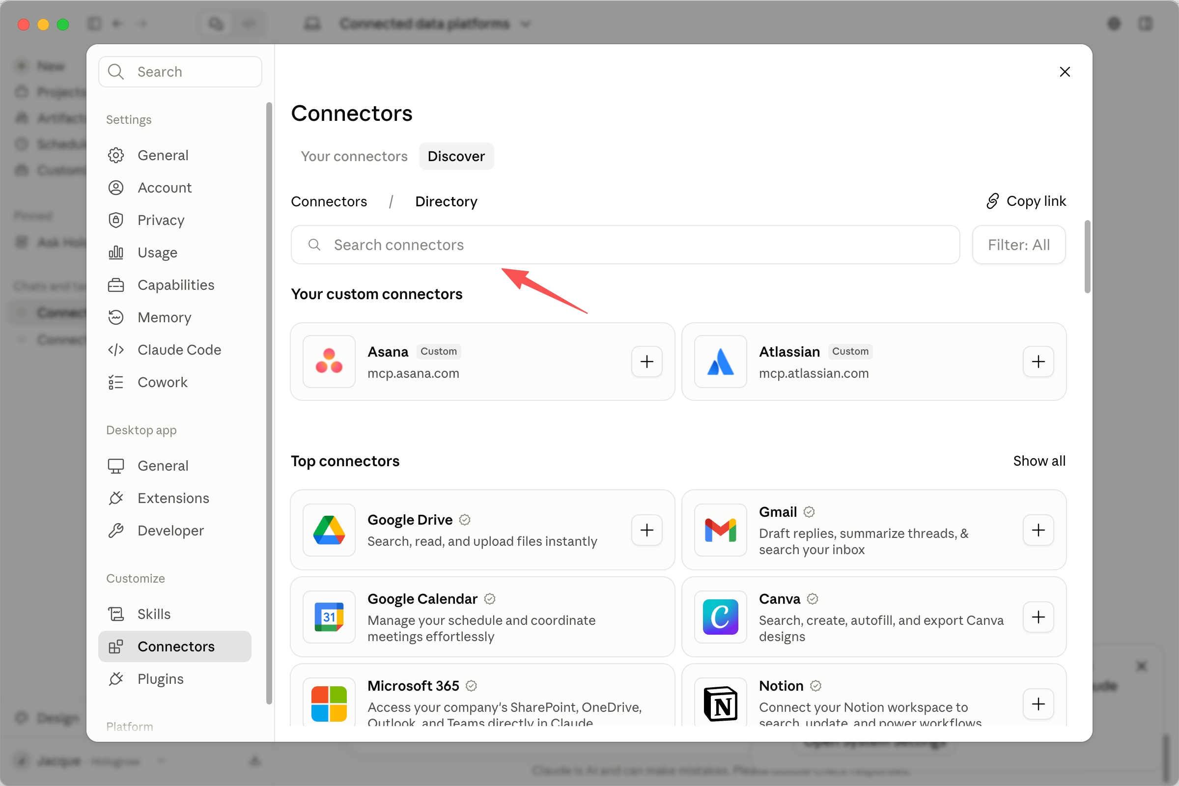 Search for Hologrow in the Claude connector directory