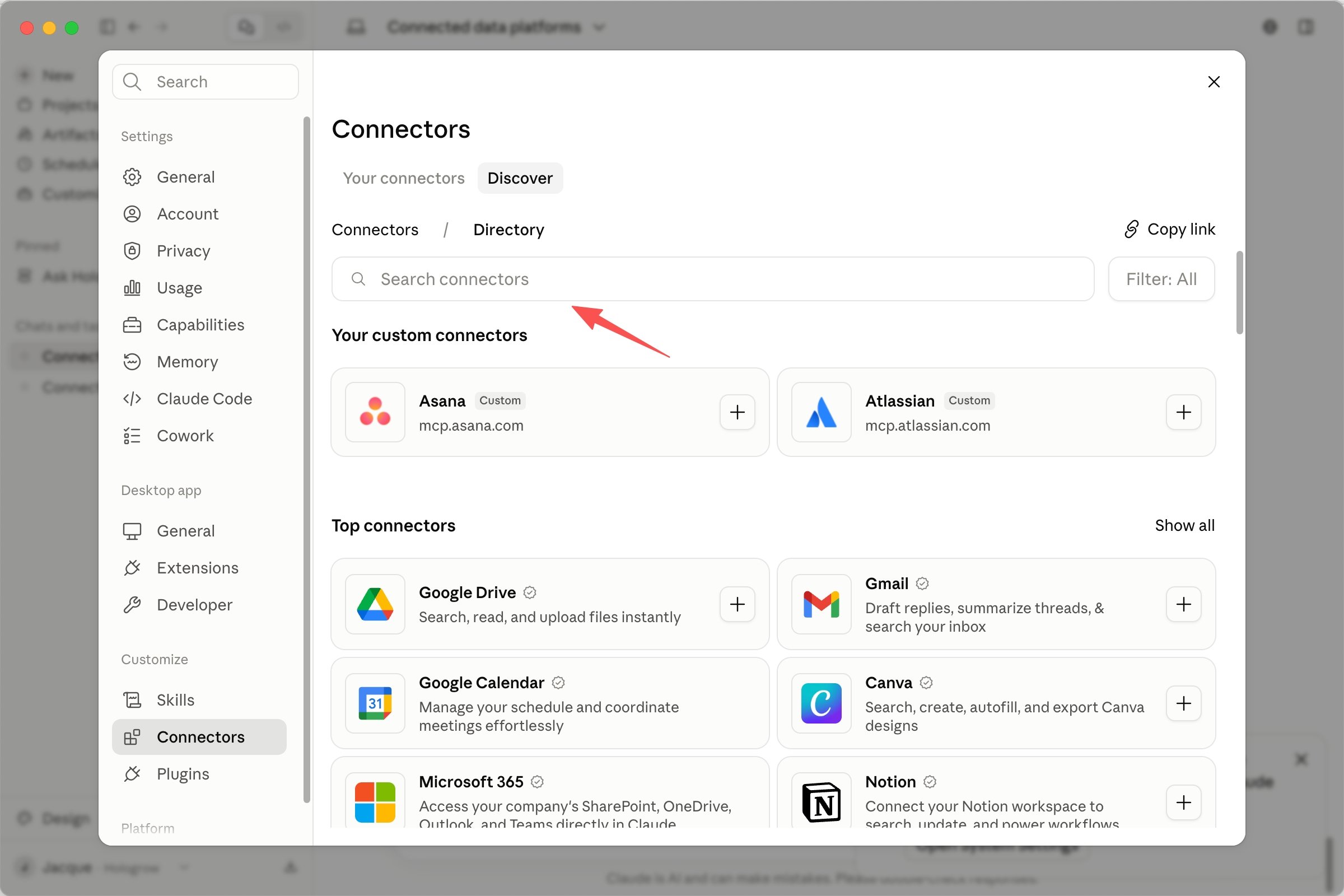 Search for Hologrow in the Claude connector directory