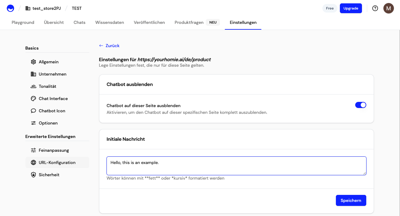 Initial message configuration
