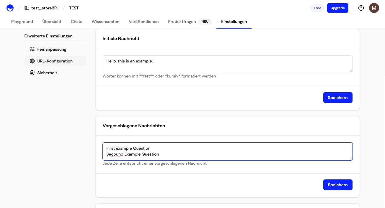 Suggested messages configuration
