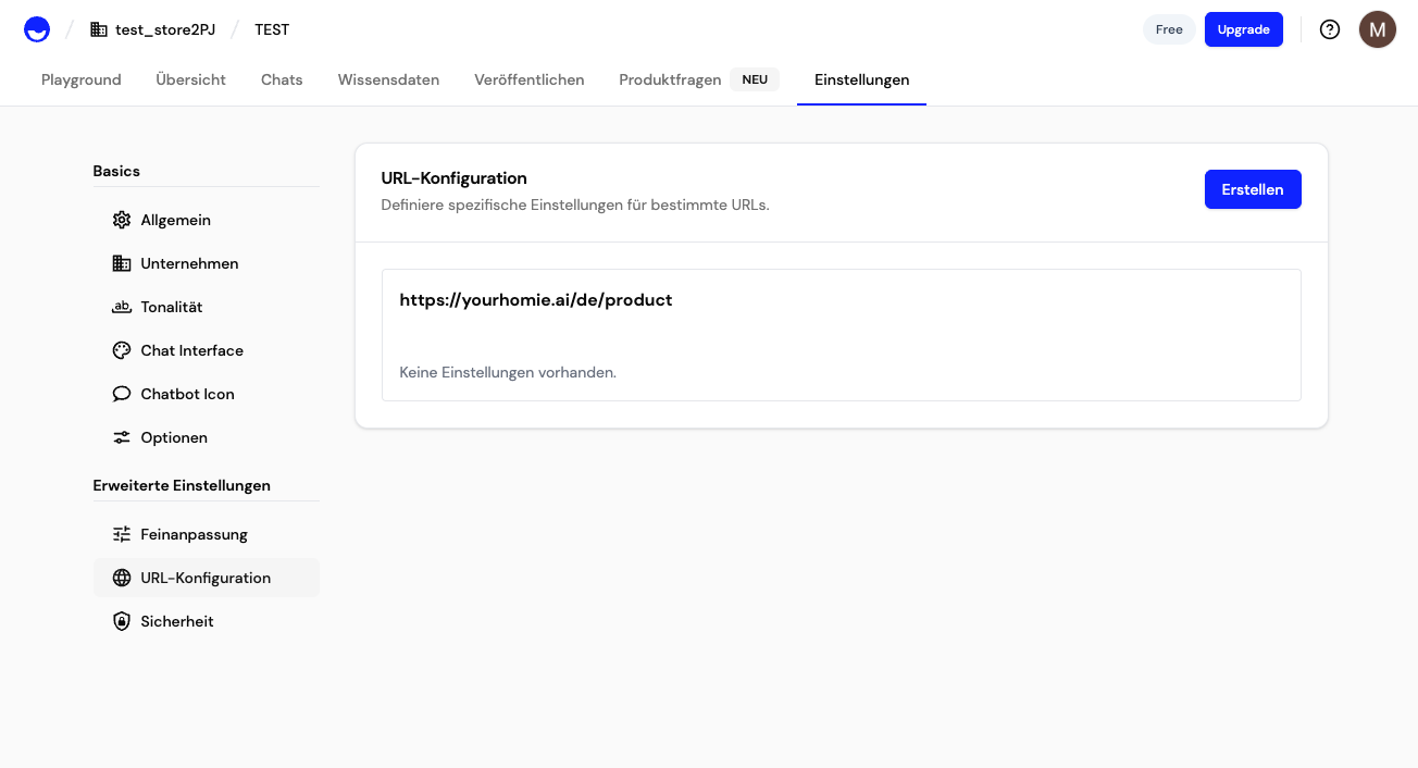 URL Configuration overview in Homie Dashboard