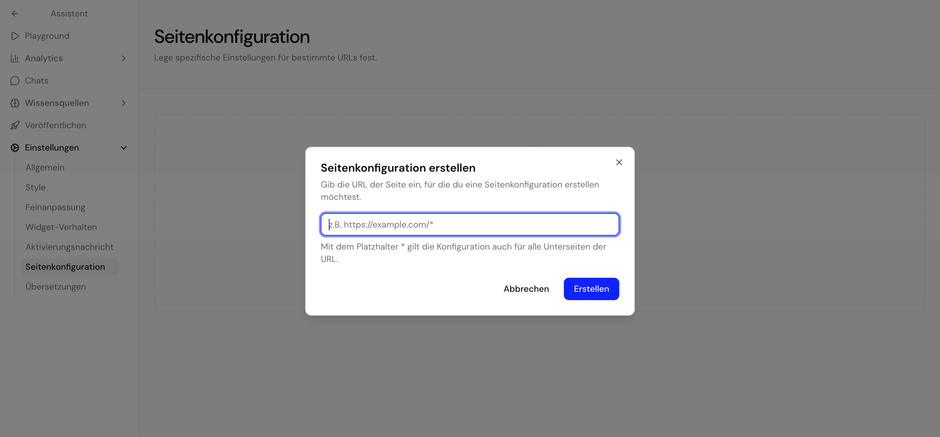 Übersicht der URL-Konfiguration mit Regeln pro Seite