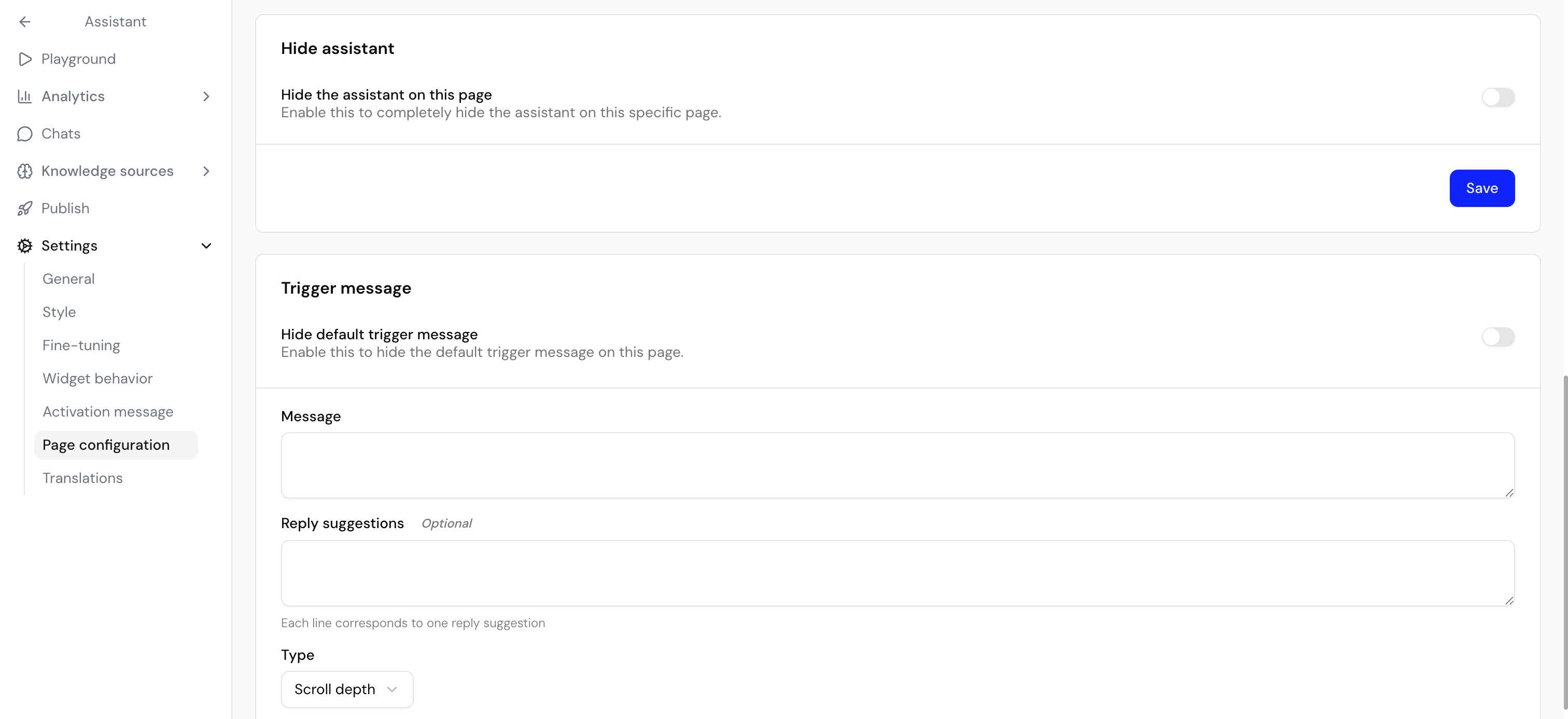 Hide chatbot toggle for a URL rule