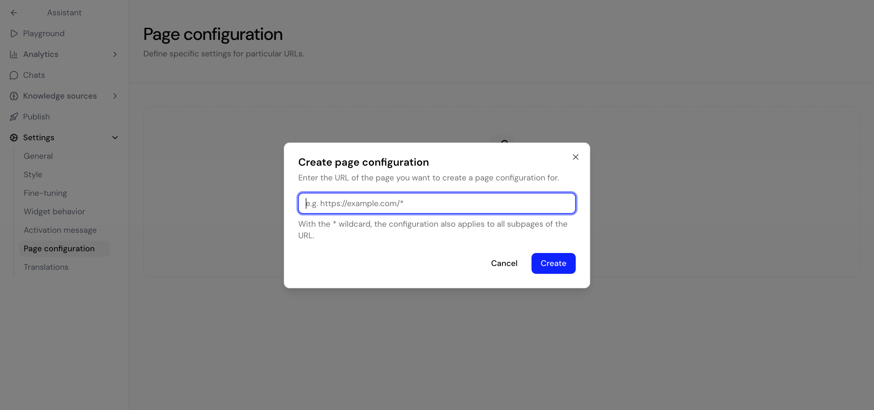 URL configuration overview listing per-page rules