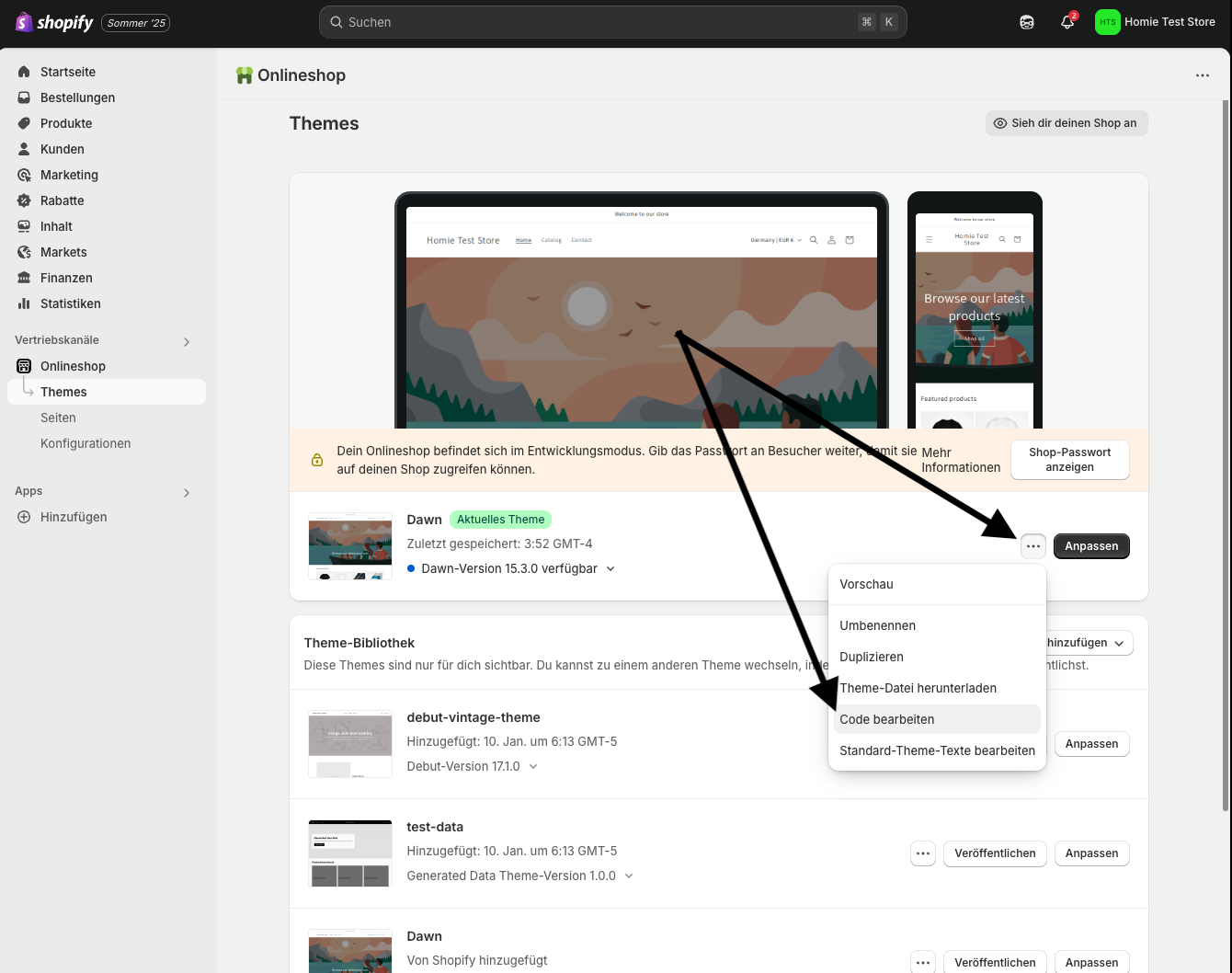 Shopify – Edit code action