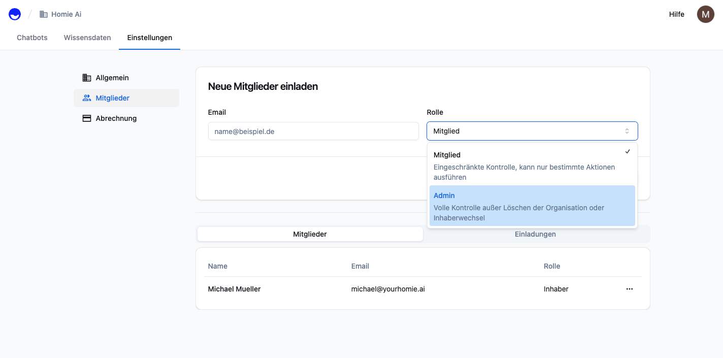 Role selection (Member vs Admin)