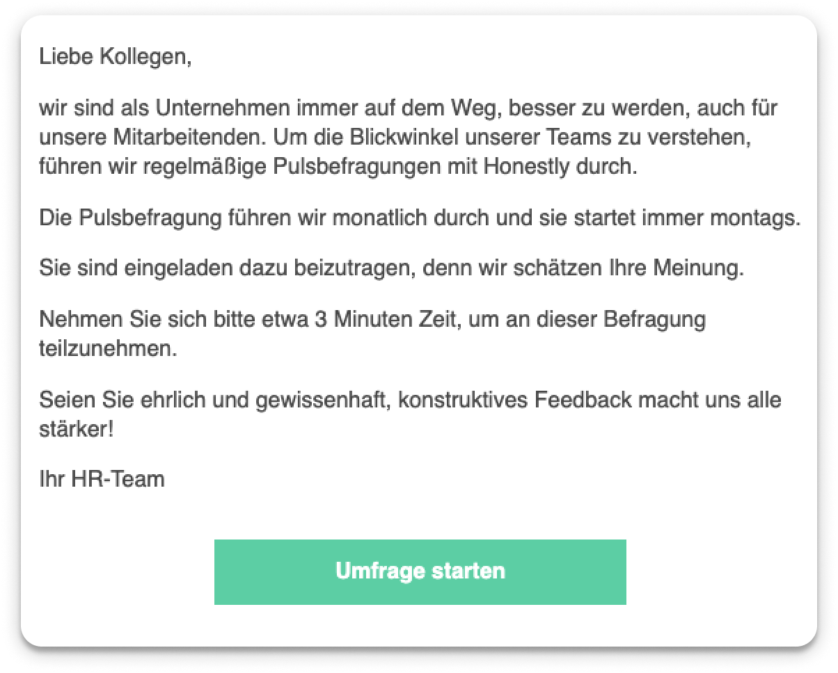 Beispiel einer Einladungs-E-Mail mit dem Button „Umfrage starten“