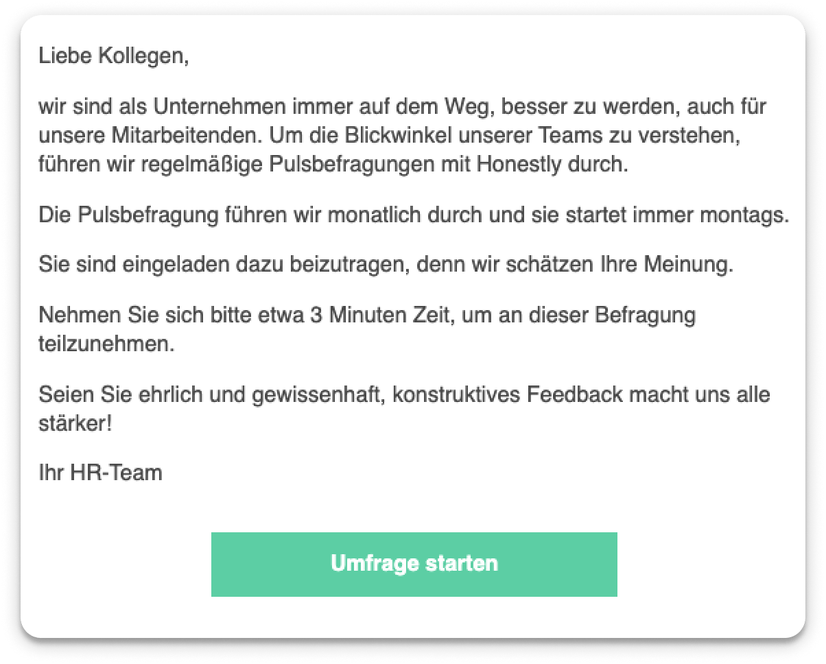 Beispiel einer Einladungs-E-Mail mit dem Button „Umfrage starten“