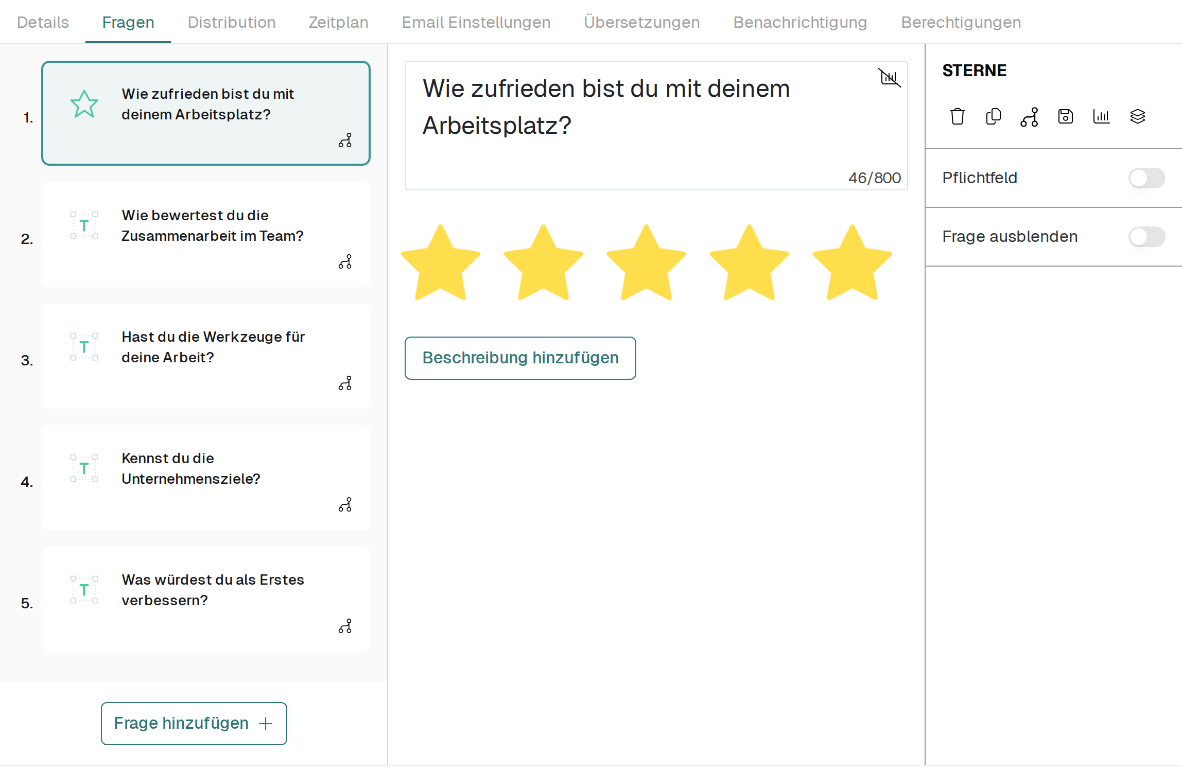Der Reiter Fragen mit dem Verzweigungssymbol an jeder Frage
