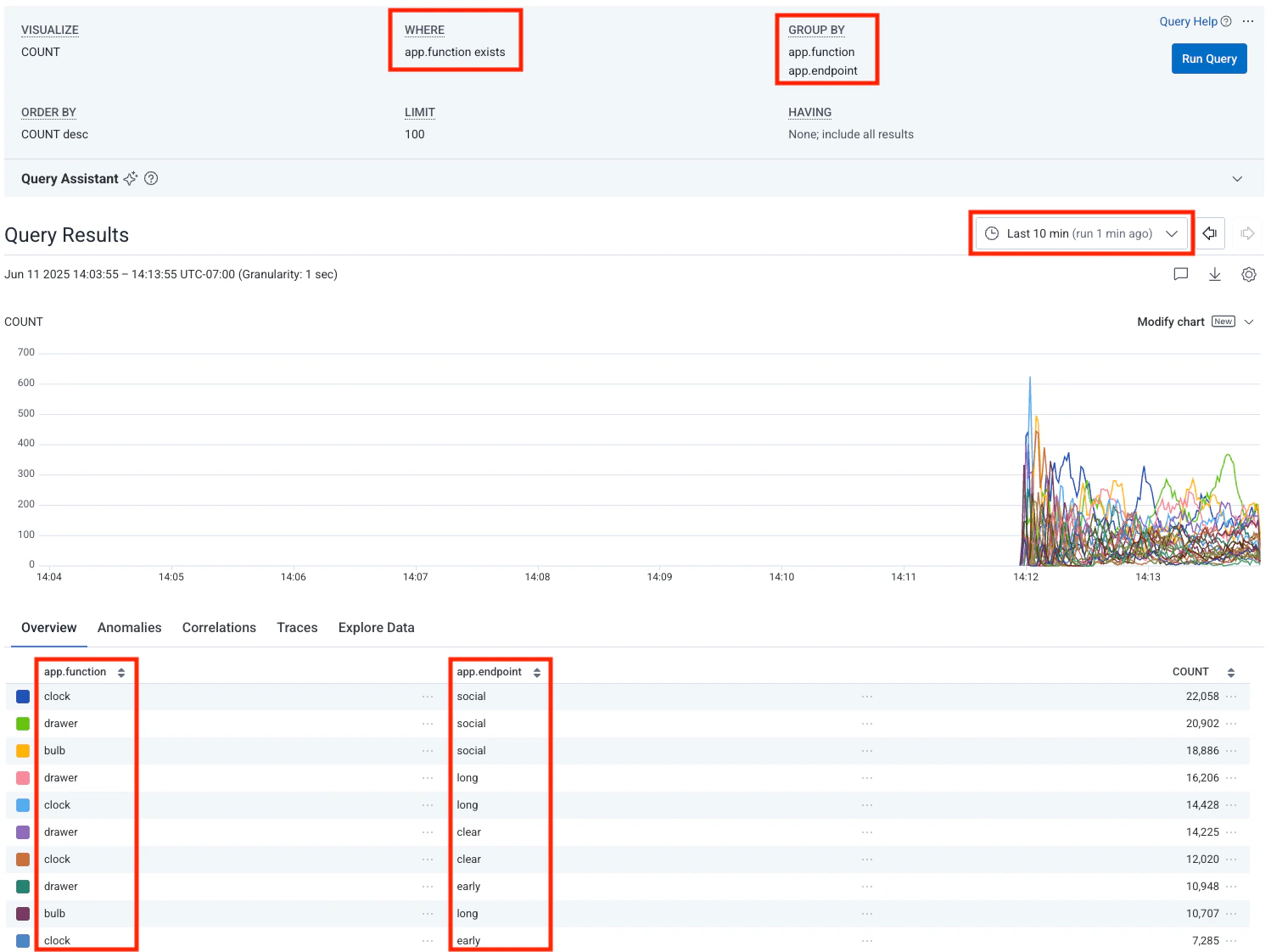 Screenshot of a query filtered by