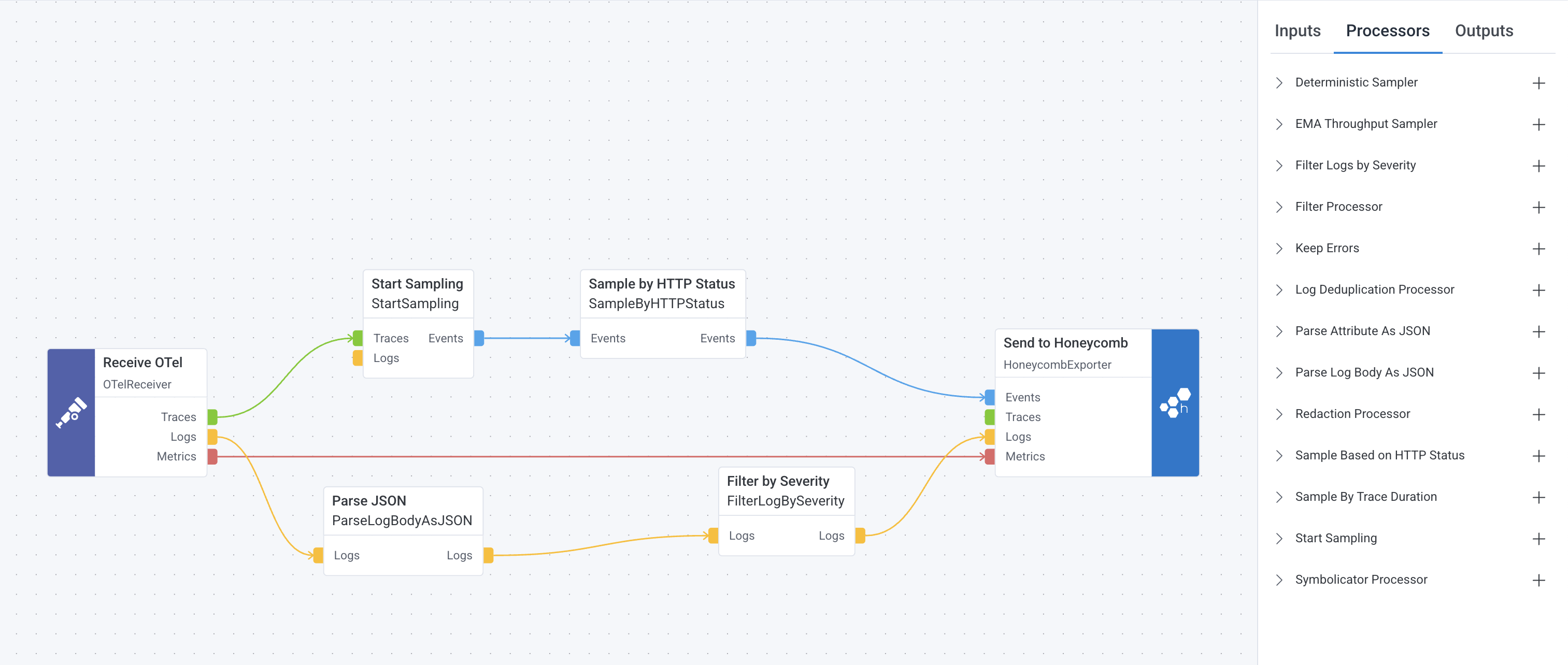 An example draft configuration for sampling and filtering.