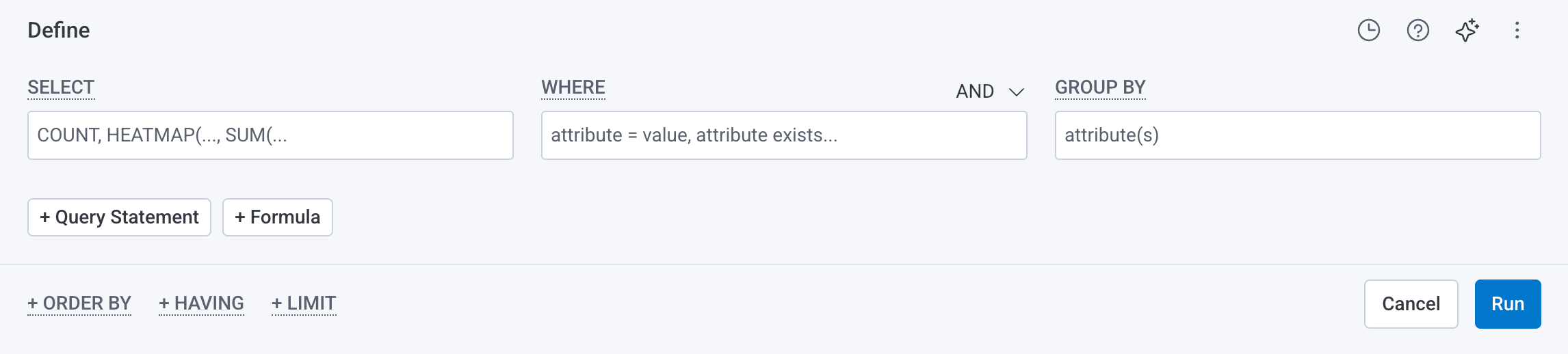 An empty Query Builder form.