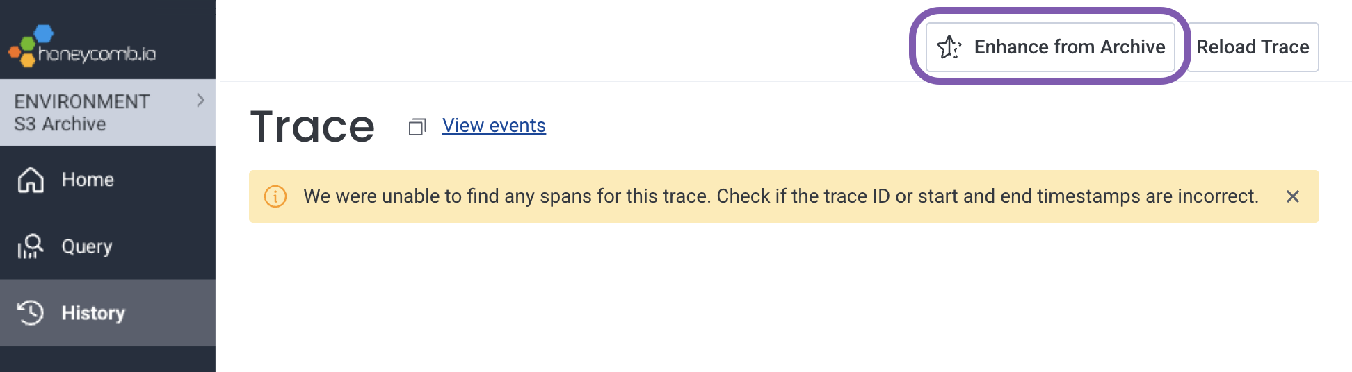 Screenshot of empty Trace Waterfall