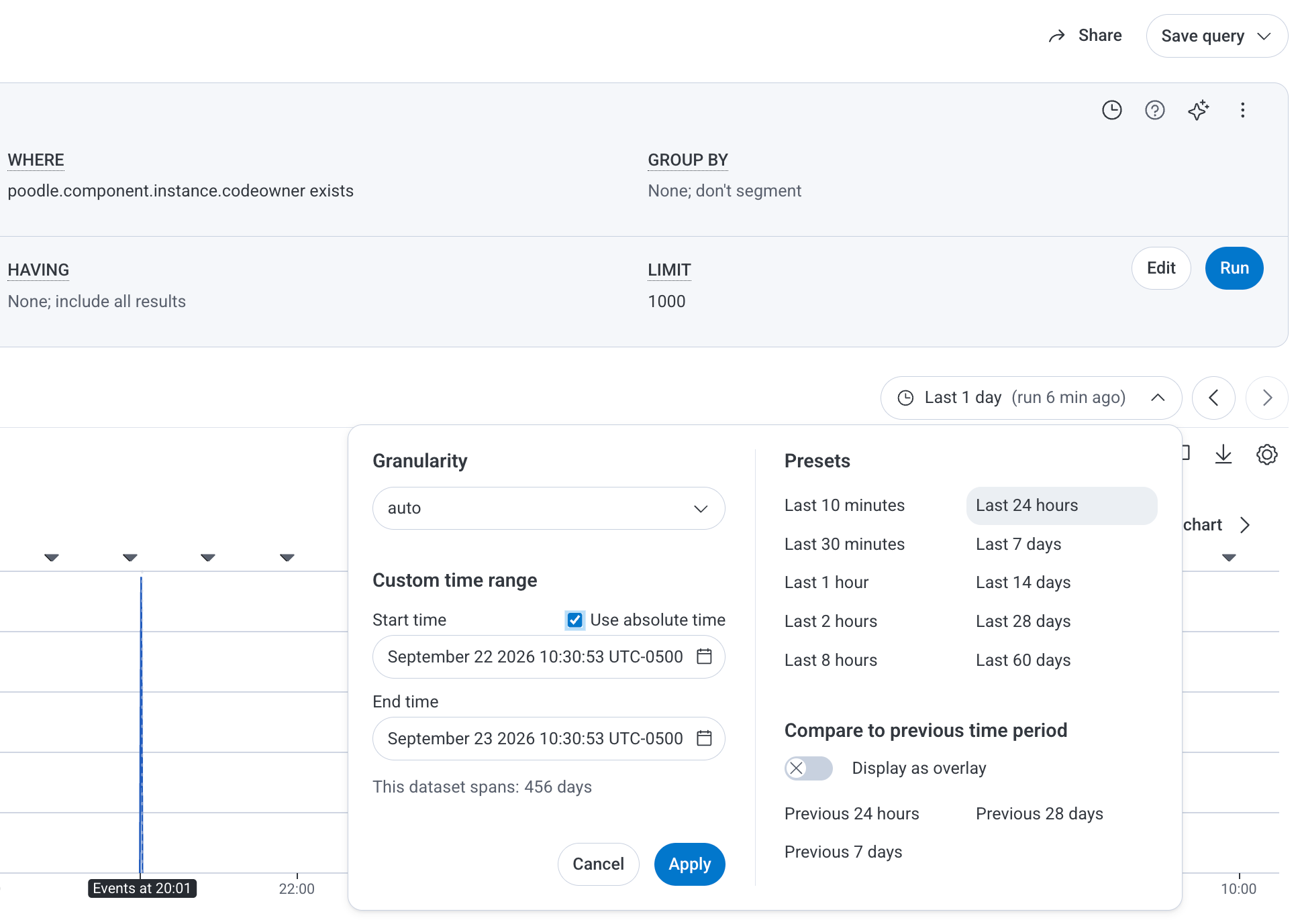 Screenshot of part of Query screen after UI refresh