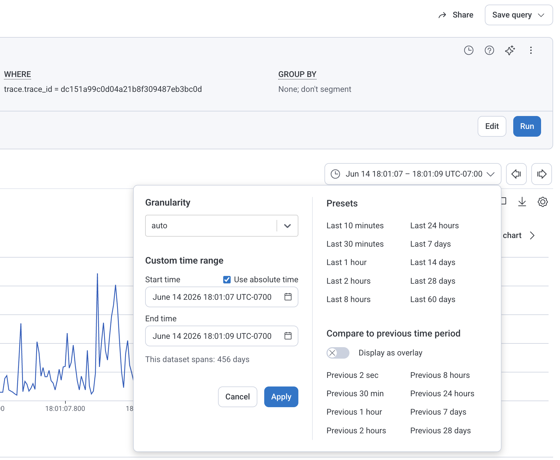 Screenshot of part of Query screen before UI refresh