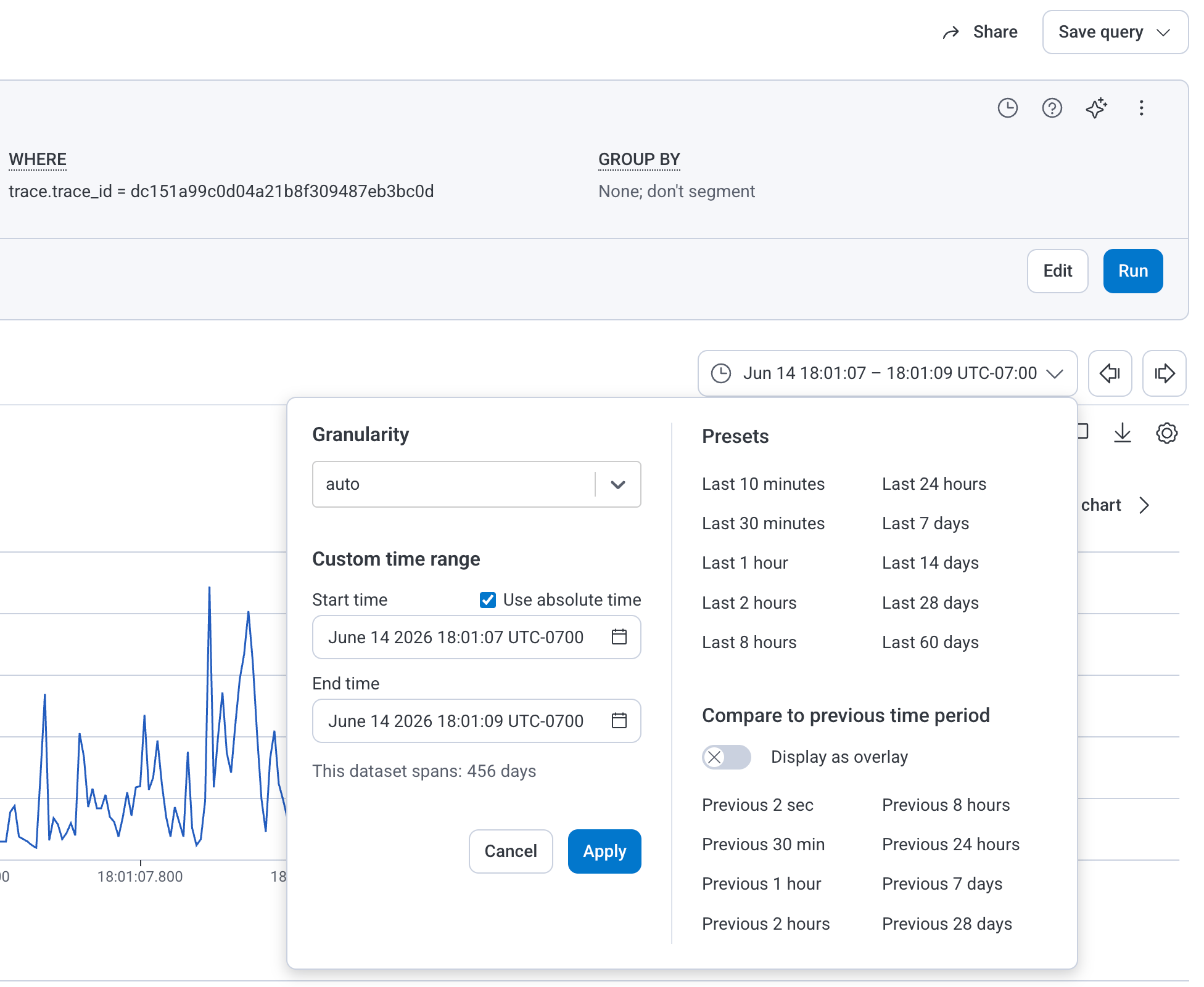 Screenshot of part of Query screen before UI refresh