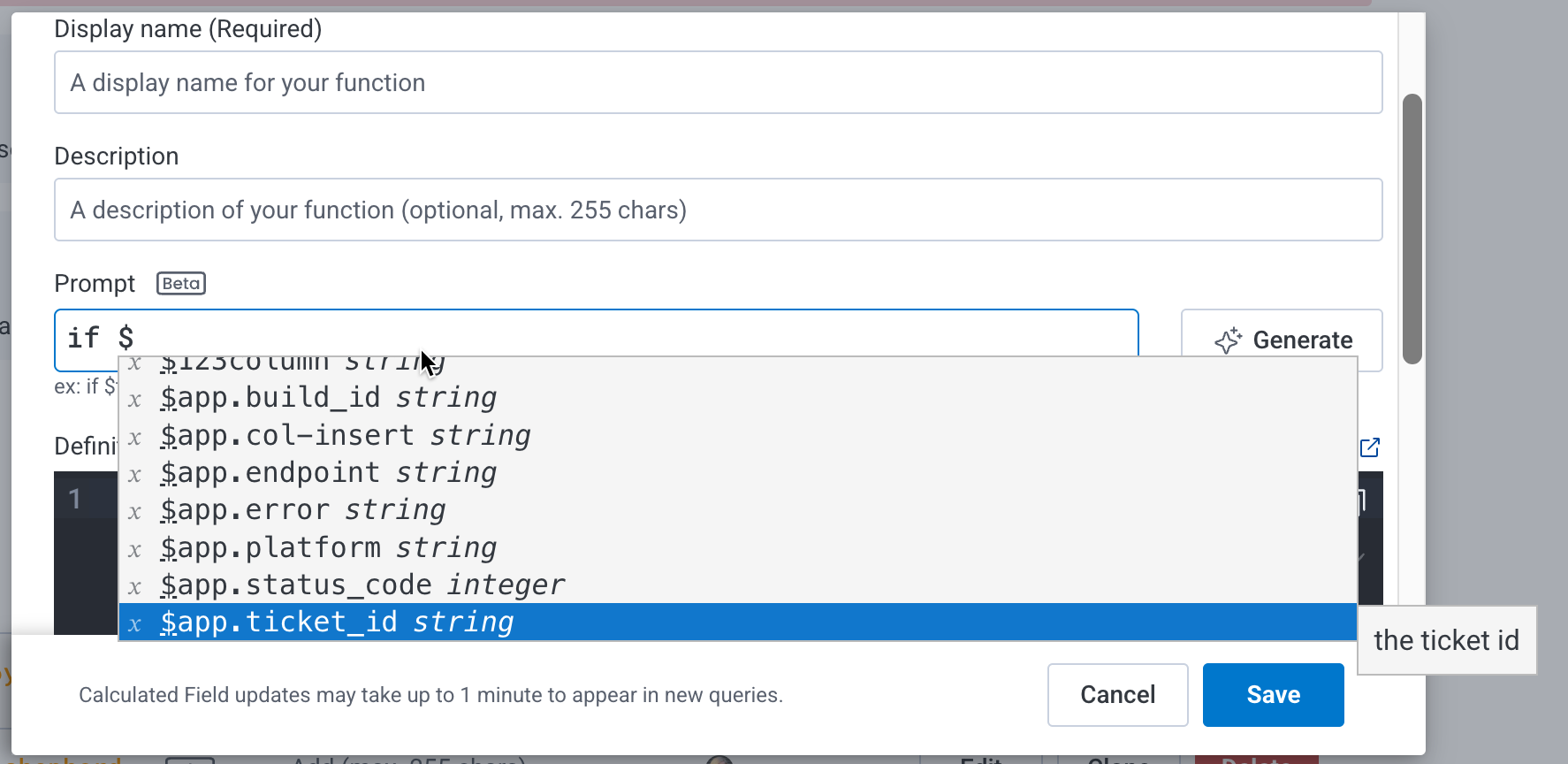 Calculated field selector