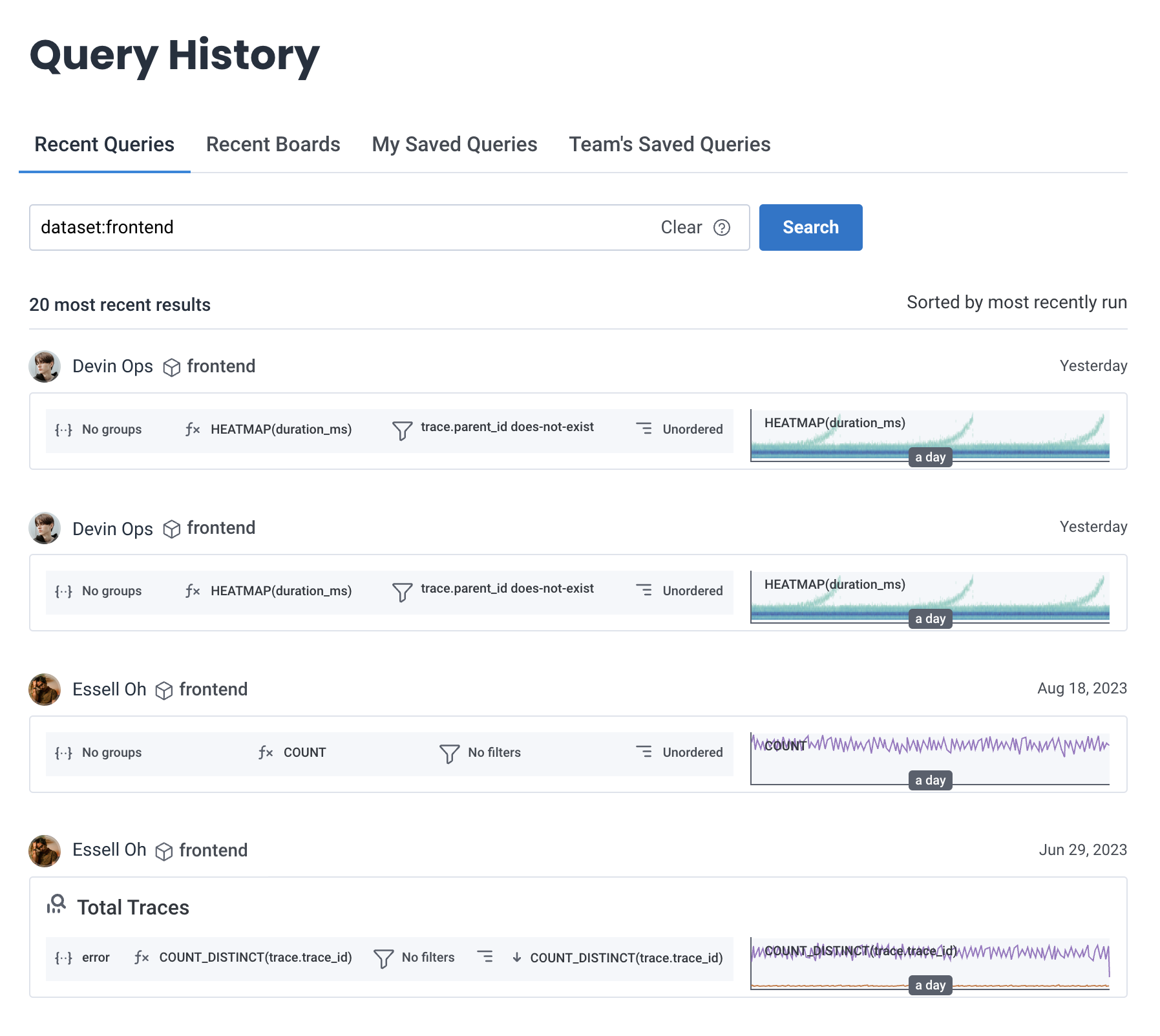 Explore Team Query History - Honeycomb Docs
