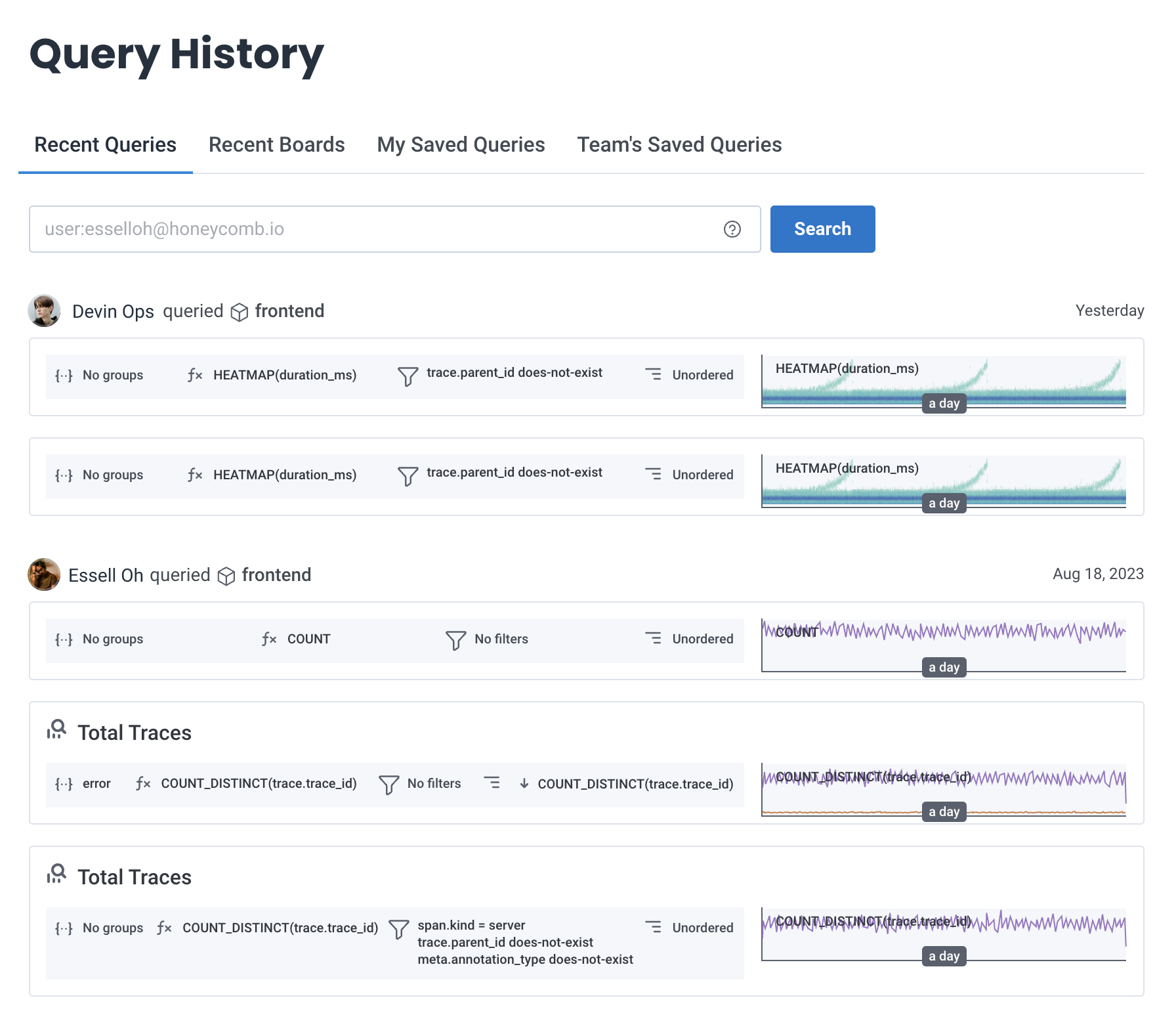 Explore Team Query History - Honeycomb Docs