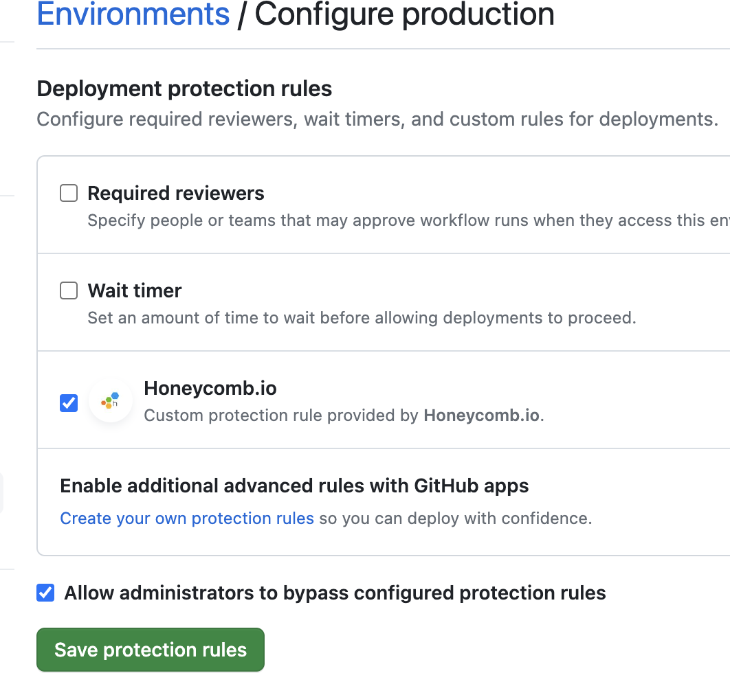 Enable Honeycomb Deployment Protection Rule in GitHub