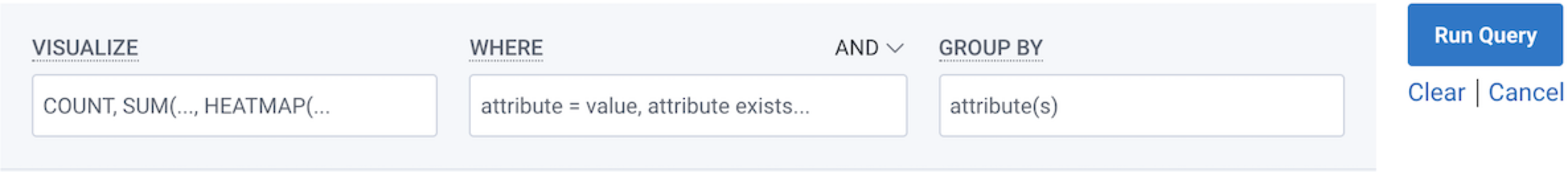 Screenshot of Visualize, Where, and Group by clauses in Query Builder