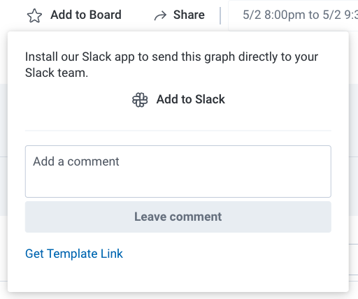 Share menu with open modal containing 'Get Template Link'.