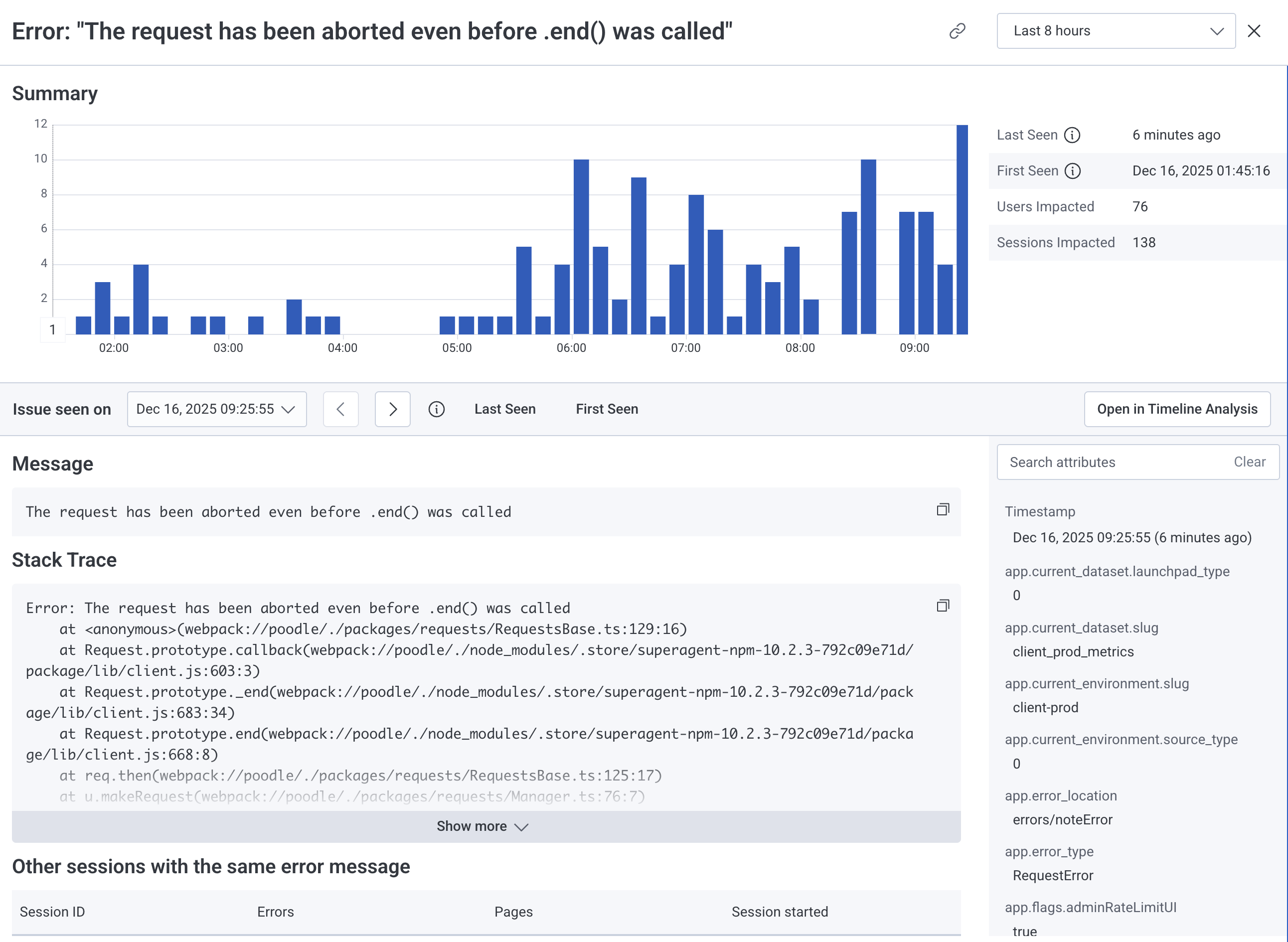 Example error details view of a web application type error.