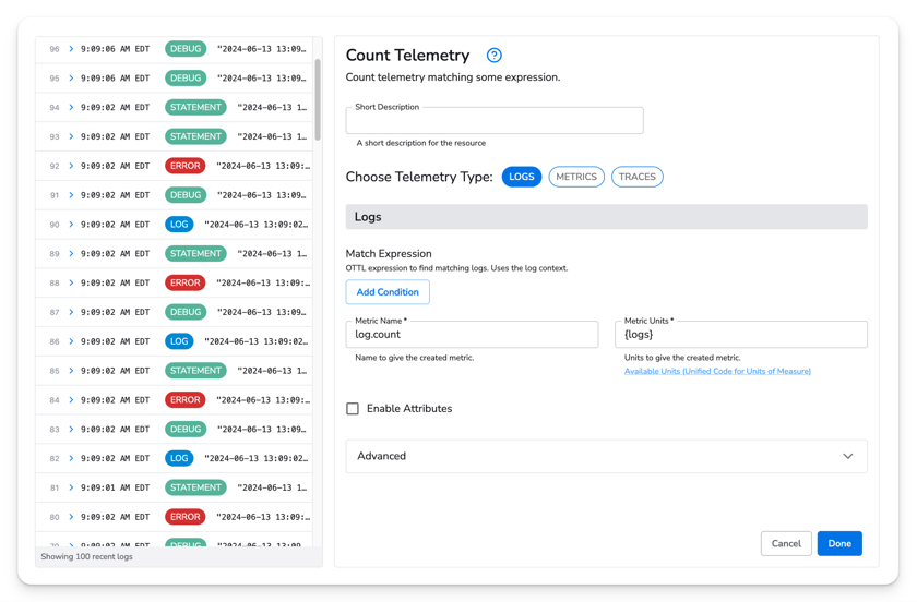 Telemetry Formats Count Telemetry - Honeycomb Docs