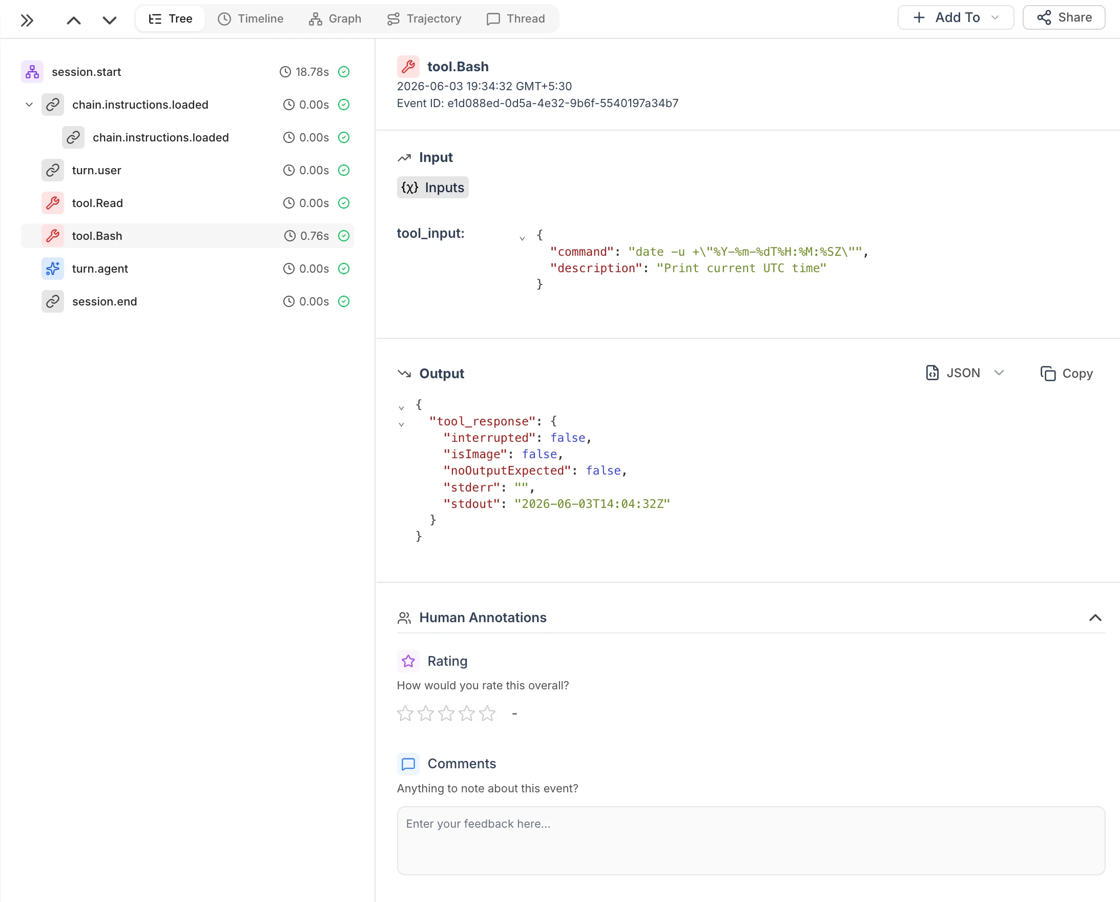 Claude Code session trace in HoneyHive