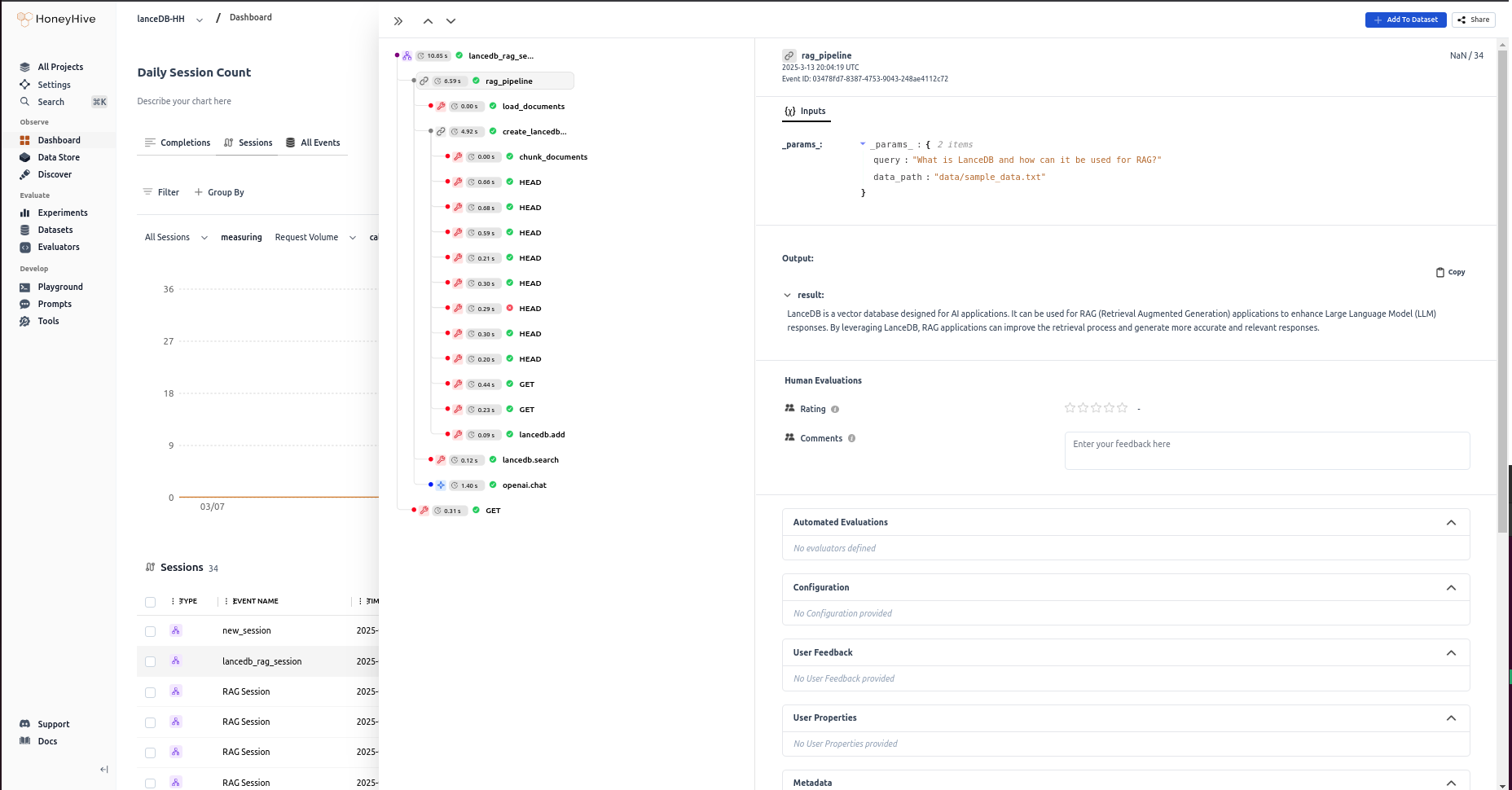LanceDB HoneyHive Tracing