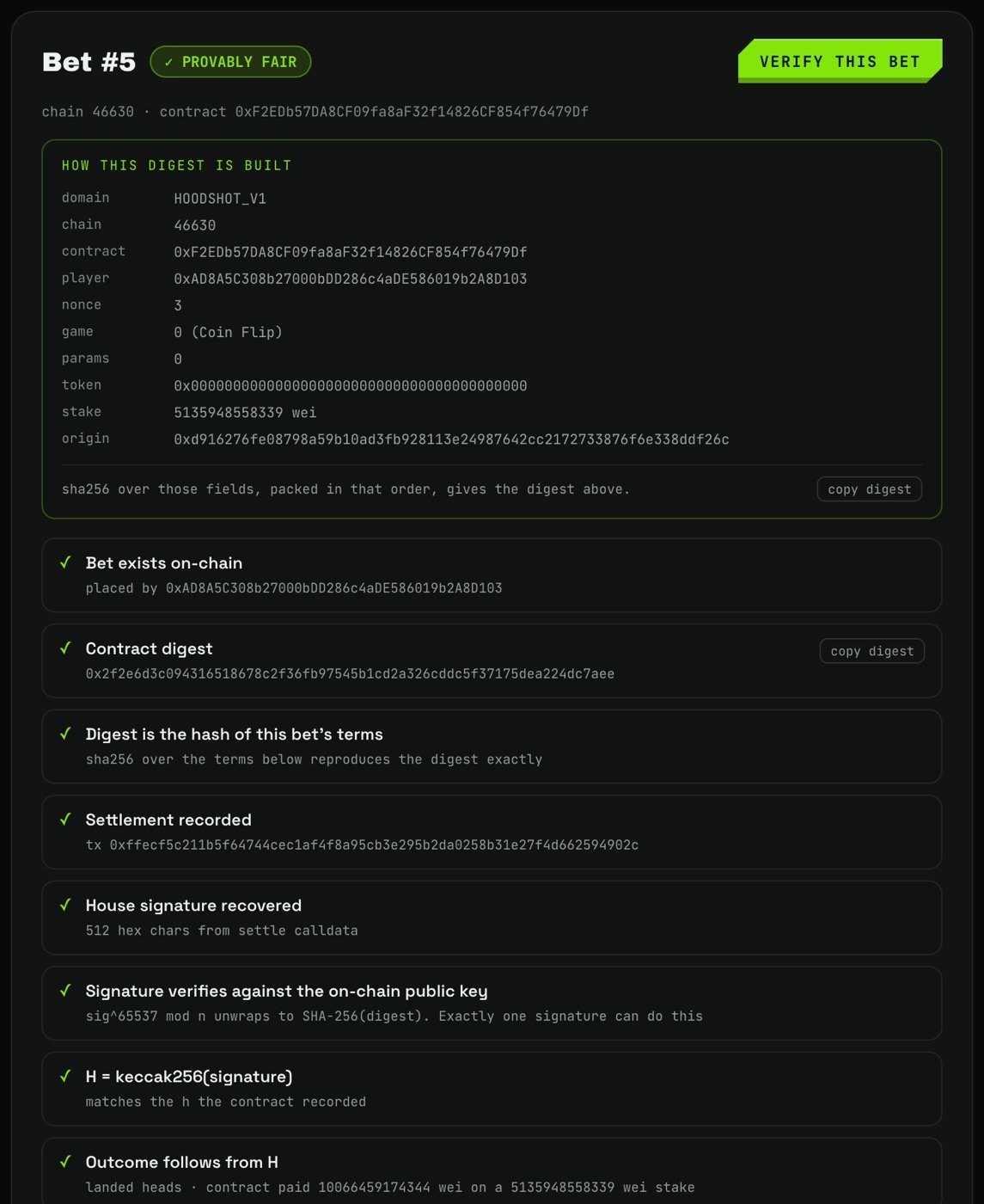 The verification page