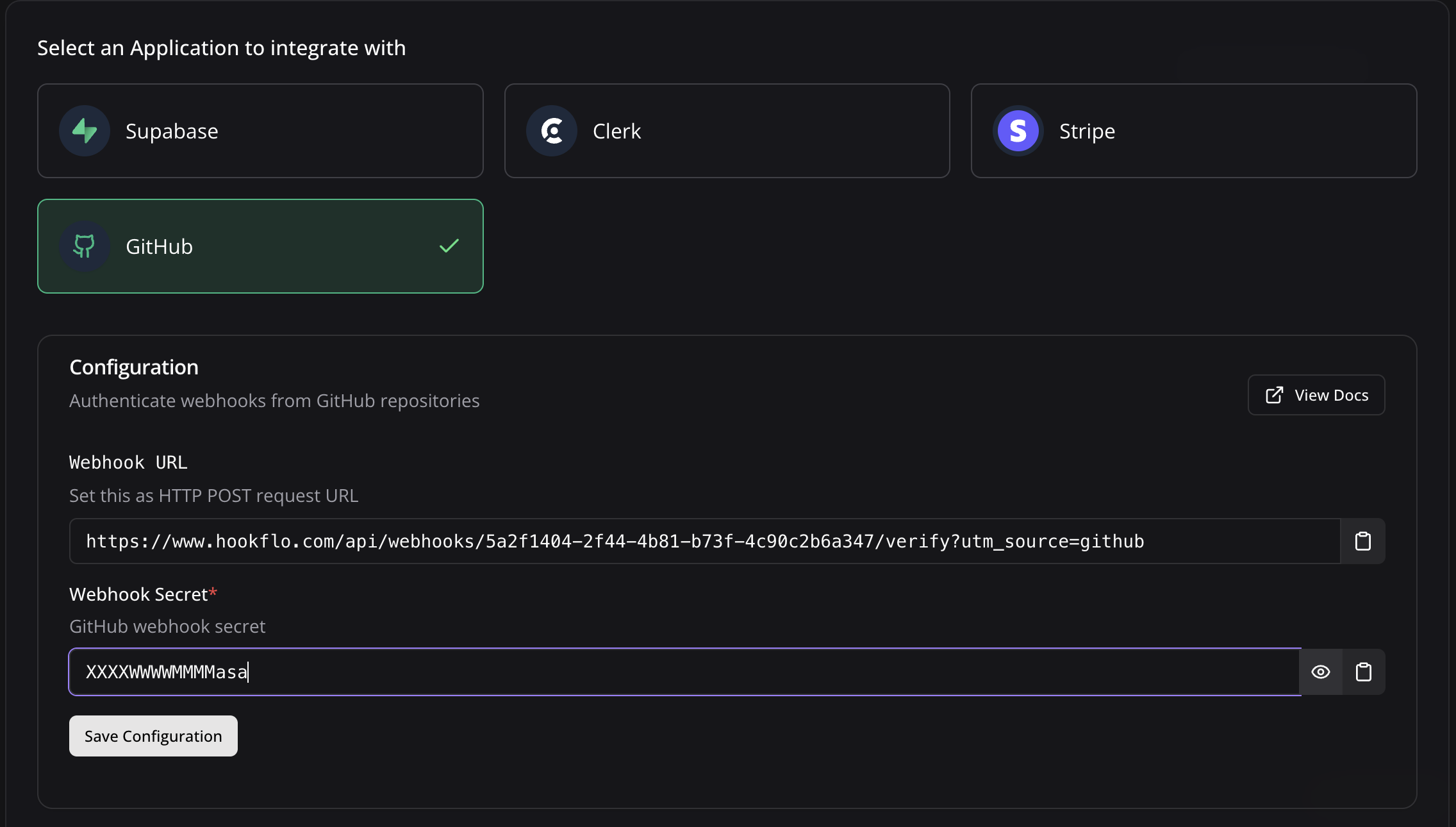 HookFlo Secret Configuration