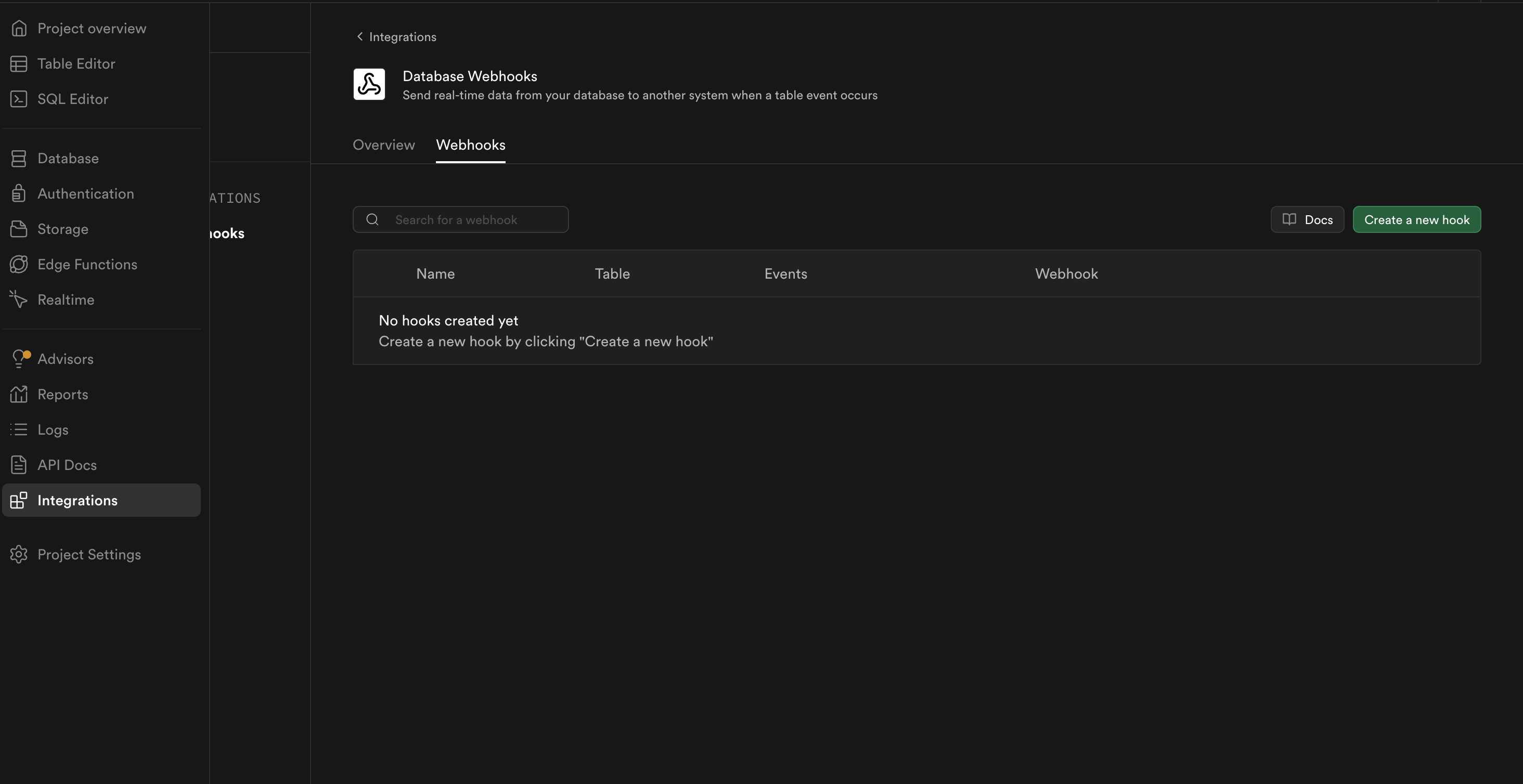Supabase Dashboard Navigation
