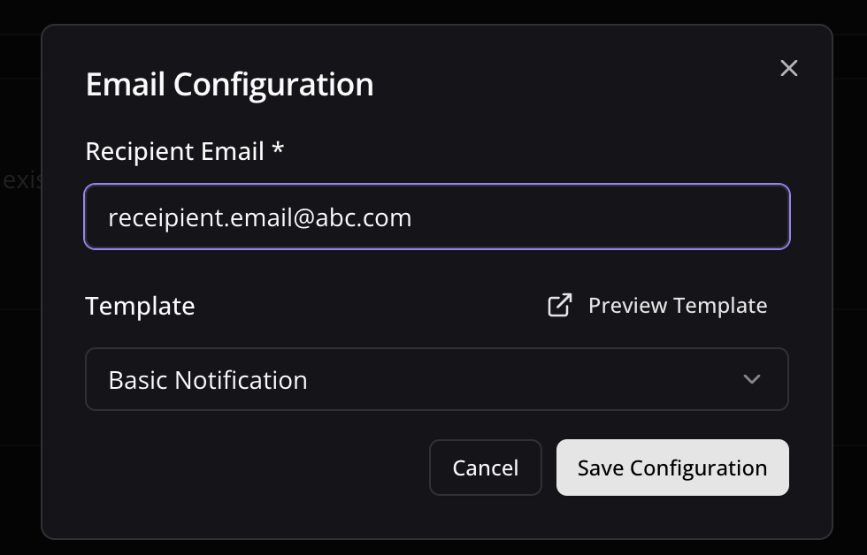 Email Configuration Dialog