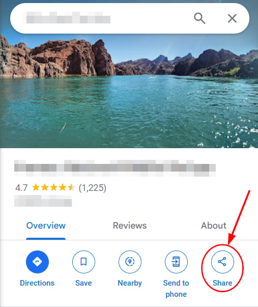Google Maps share button