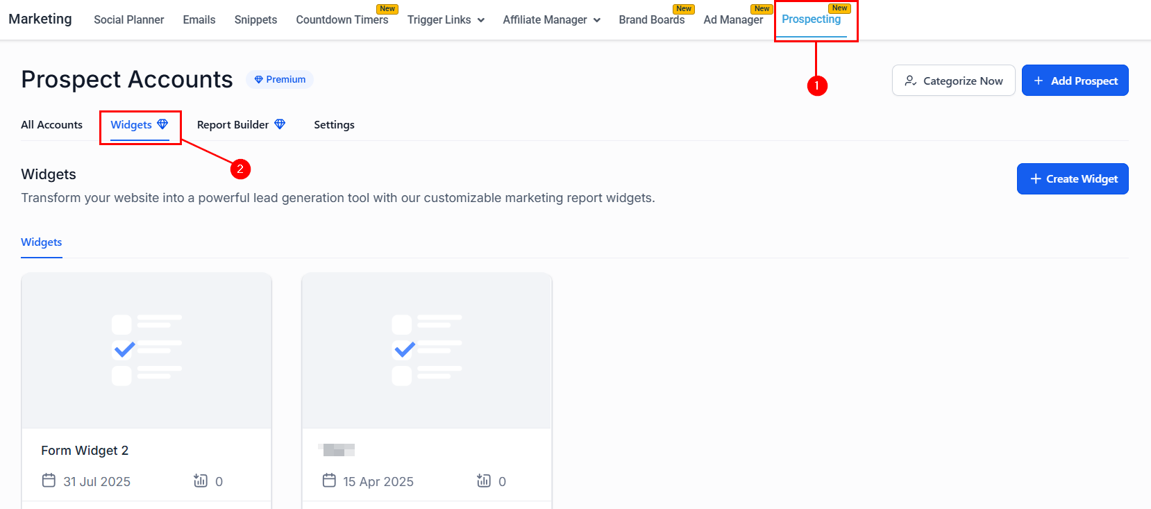 Widgets tab
