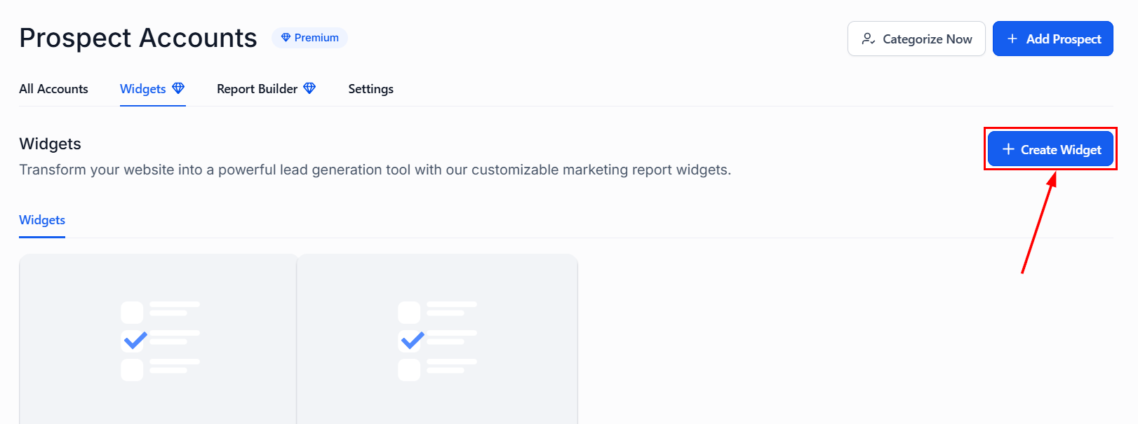 Create Widget button