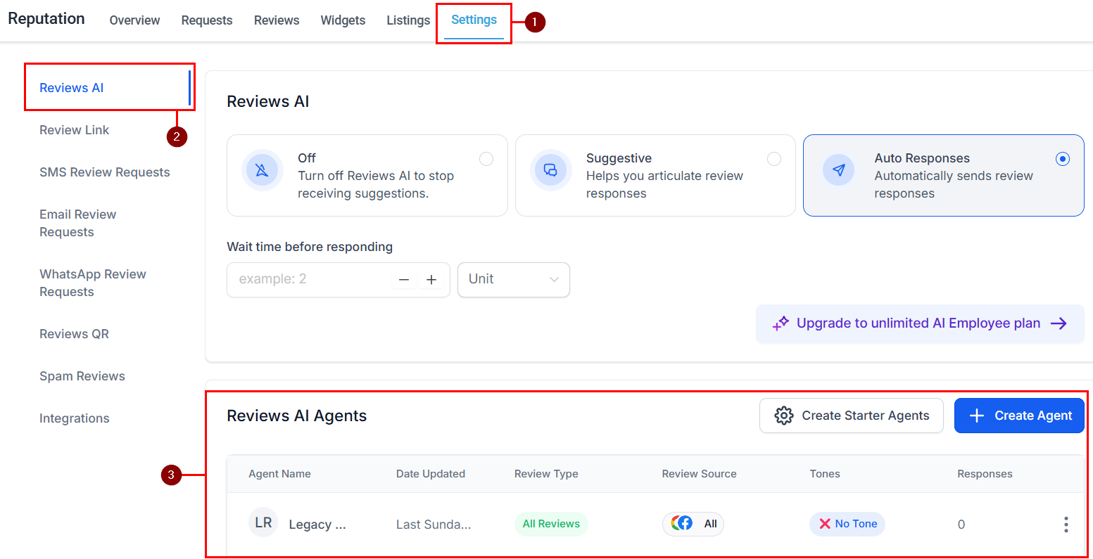 Reviews AI Agents table