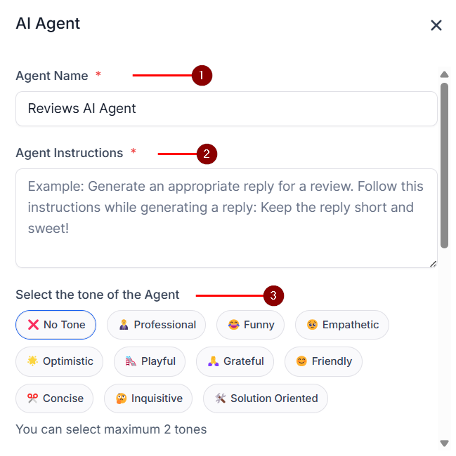 Agent name and tone configuration