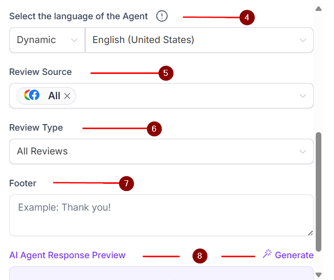 Language and review preference settings