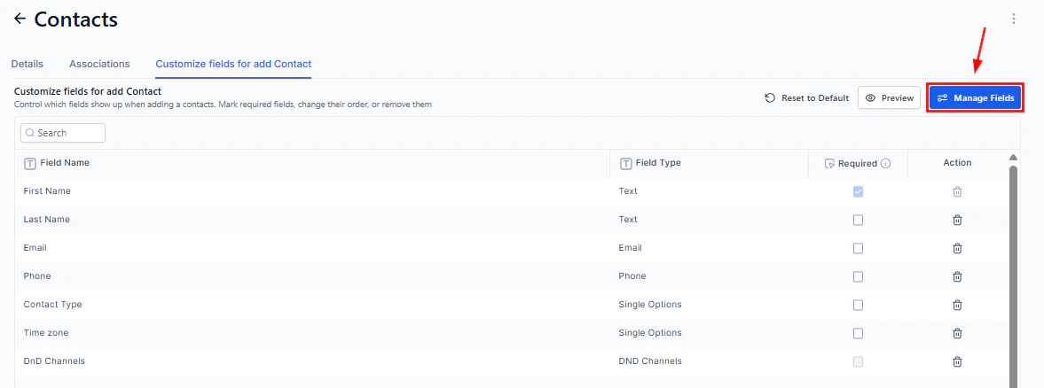 Adding a new association to a contact