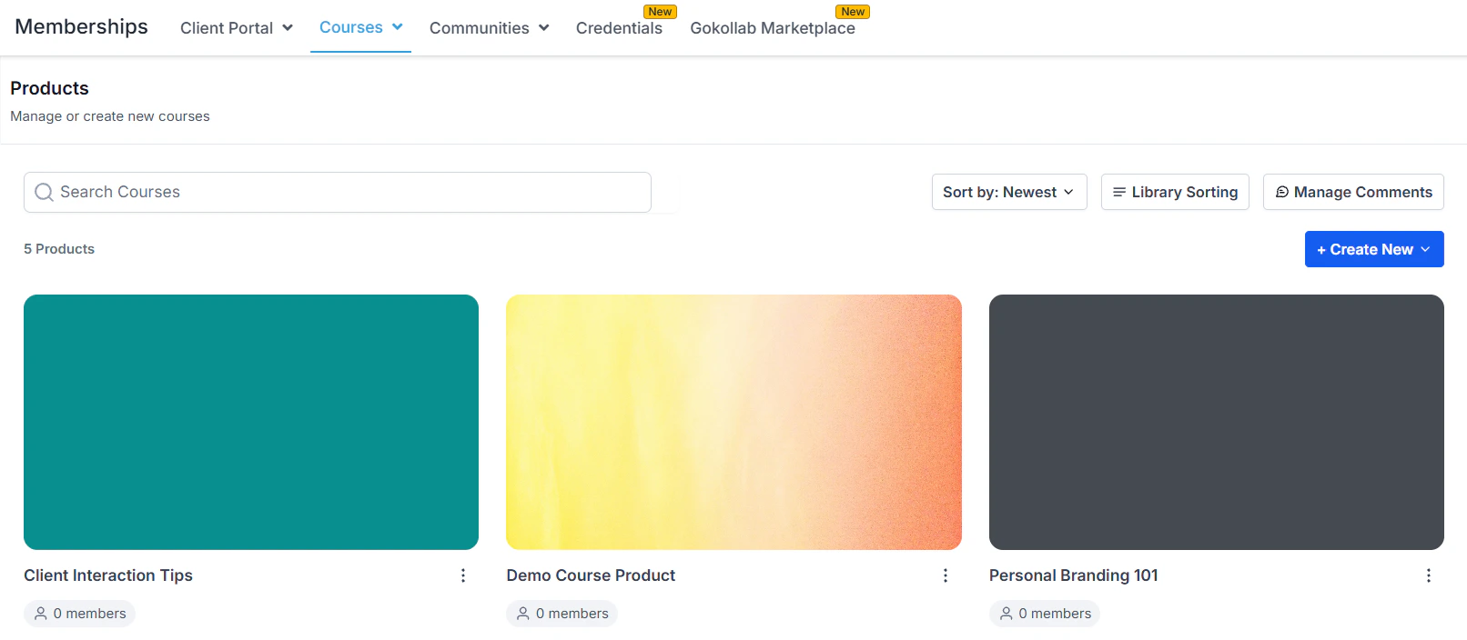 Course products list