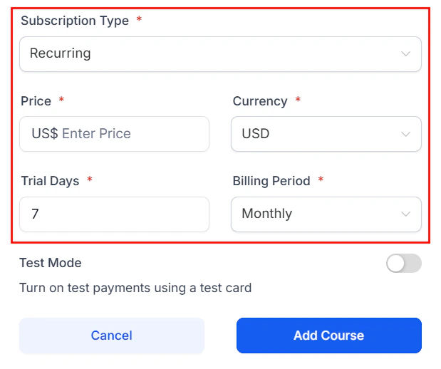 Course listing pricing
