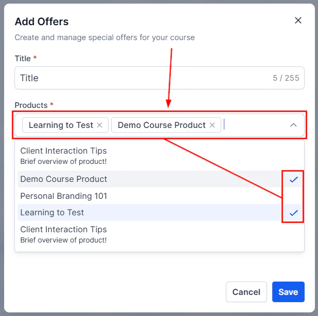 Add products to offer