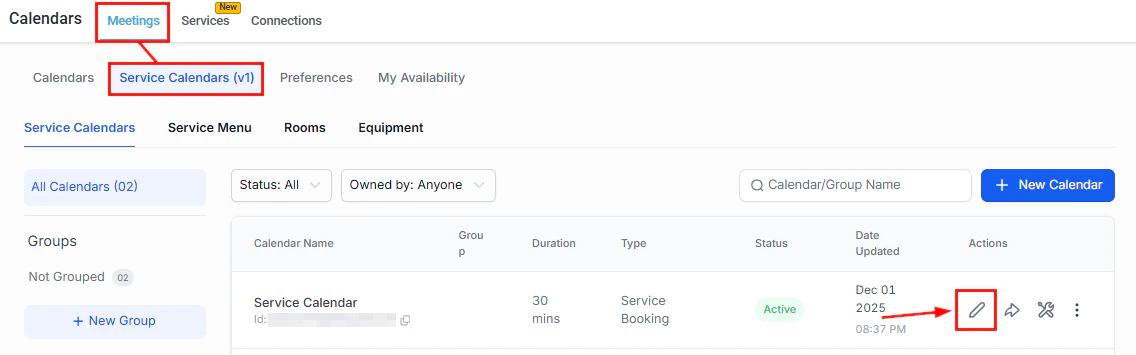 Edit calendar for payments