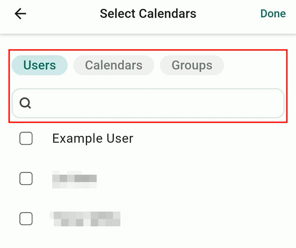 Calendar users filter