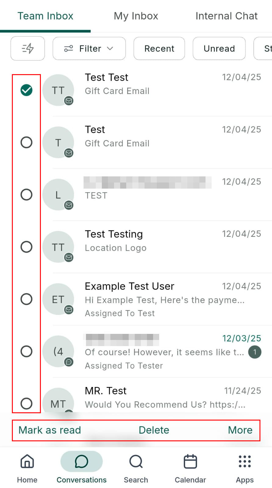 Bulk actions