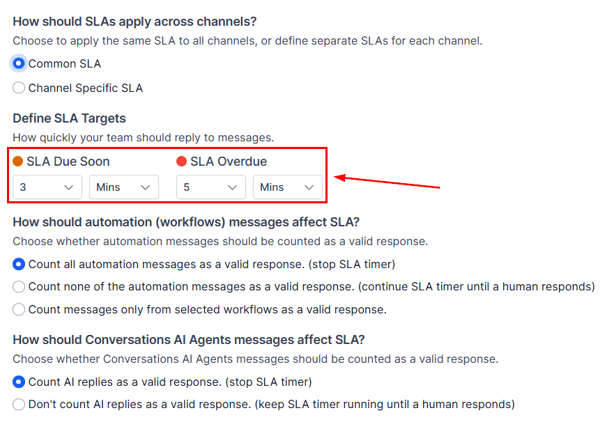 SLA channel settings