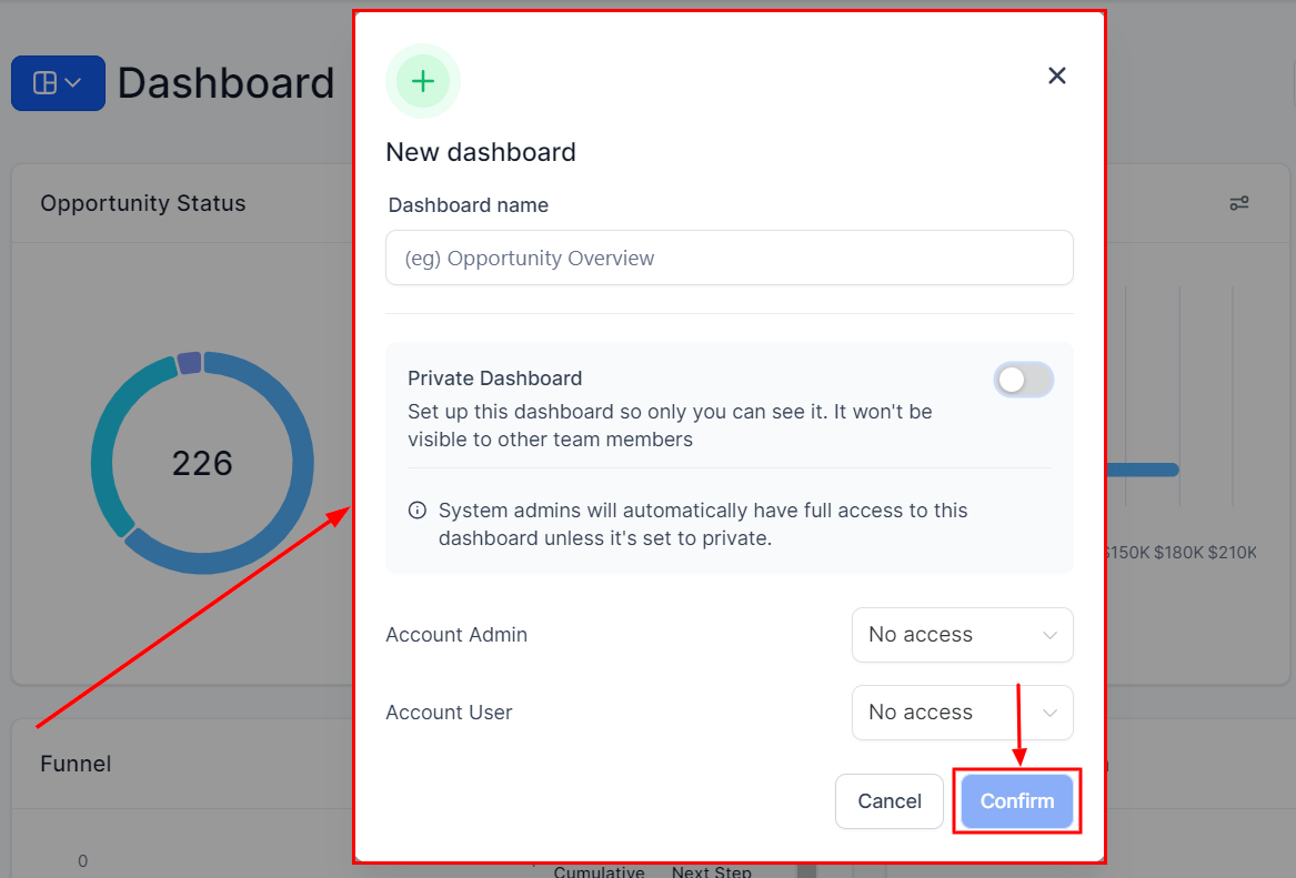 Dashboard widget selection during creation
